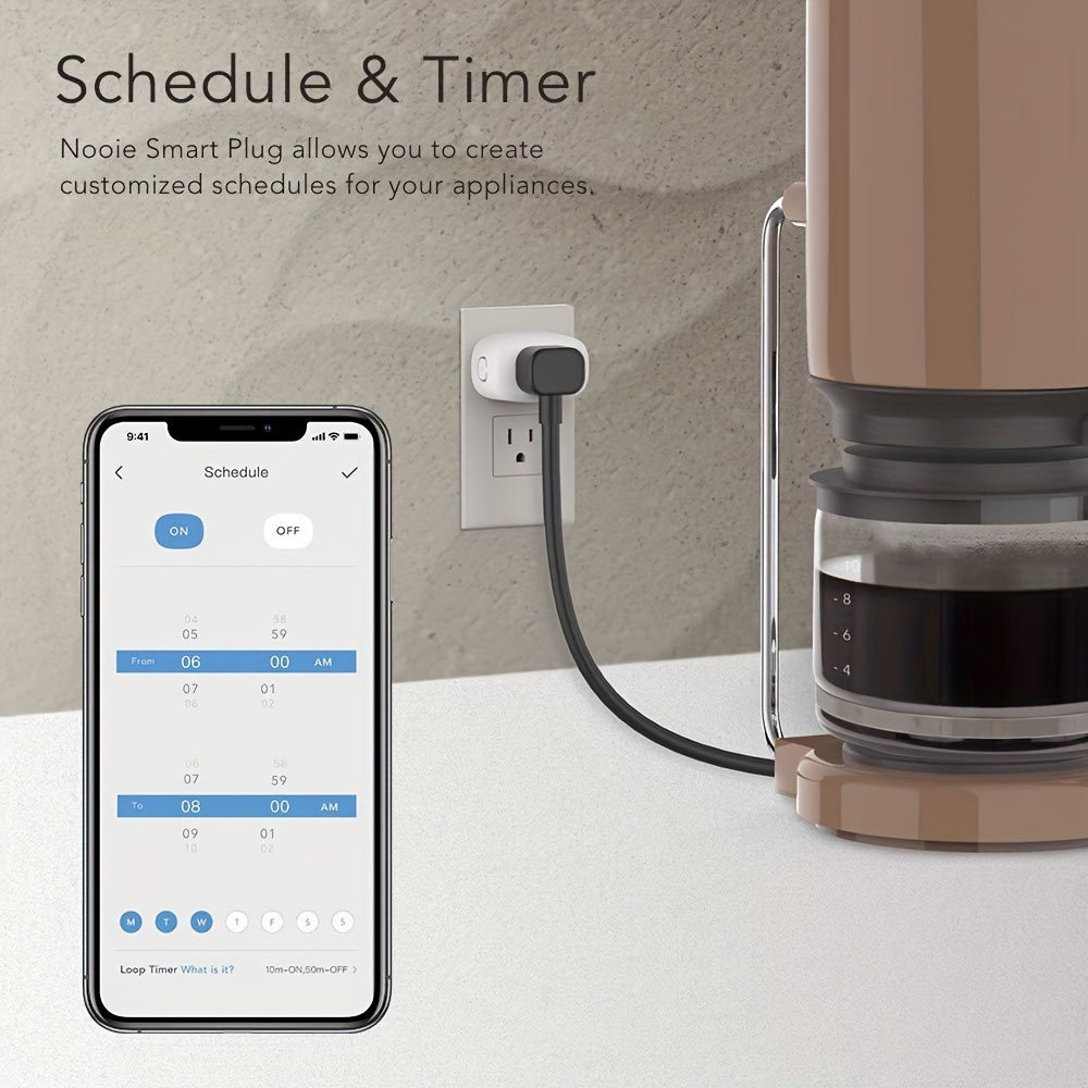 Nooie NSP01 WiFi Smart Plug 4/8/16pcs Set - Voice Control, Timer, Child Safety Lock, Compatible with Alexa & Google Home, 2.4G, 10Amp, Easy Setup, Space-Saving Design