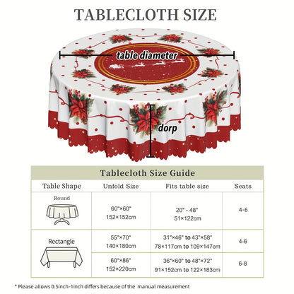 Festive Christmas Tablecloth - Red Poinsettia & Holly Design, Waterproof and Durable, Suitable for Indoor/Outdoor Use, Ideal for Holiday Gatherings