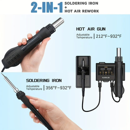 600W Digital Soldering Station Kit by ILibILib – Includes Solder Iron and Hot Air Gun Rework Tool