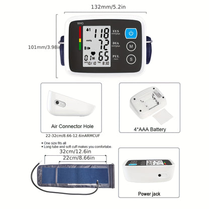 Automatic Upper Arm Blood Pressure Monitor - Large LED Display, Arrhythmia Indicator, Adjustable Cuff (8.7"-15.7"), Memory Function, Battery Operated (4xAAA Not Included) - CK-A155