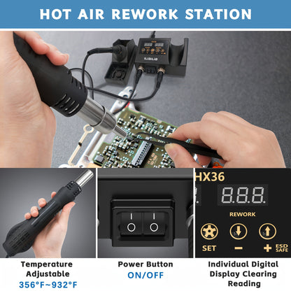 600W Digital Soldering Station Kit by ILibILib – Includes Solder Iron and Hot Air Gun Rework Tool