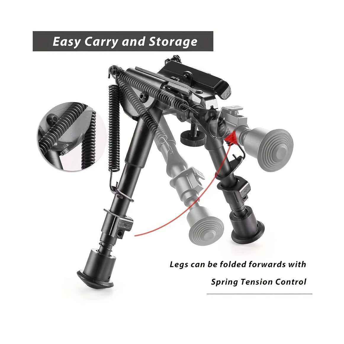 Precision Tactical Rifle Bipod - Adjustable 6-9 Inch Height with Spring Return, Aircraft Grade Aluminum - Compact & Lightweight for Enhanced Stability and Accuracy