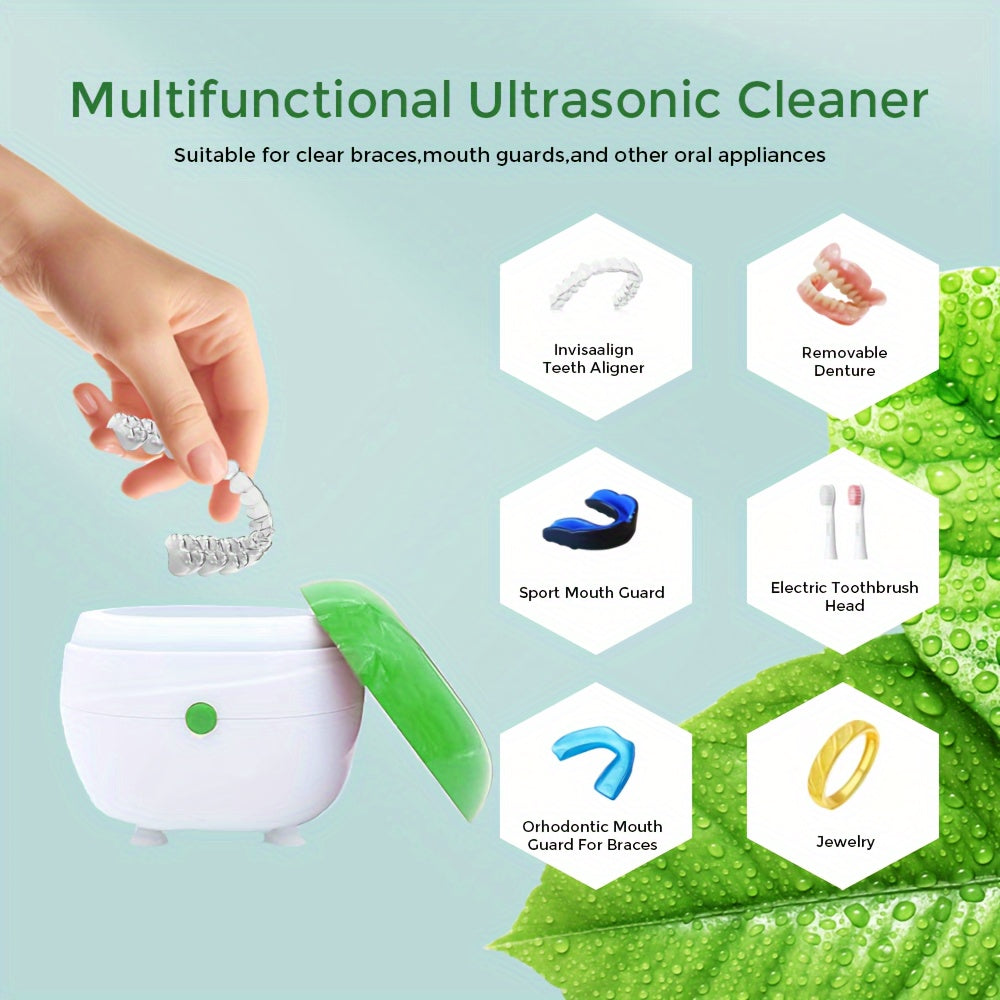 Multifunctional Portable Ultrasonic Cleaner - For Dentures, Retainers, Aligners, Mouth Guards, Jewelry, Plastic, Battery-Powered with Non-Rechargeable Battery - 1pc Automatic Dental Cleaning Case