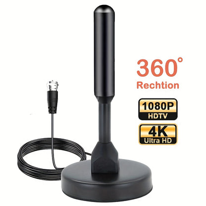 2024 Upgraded Indoor HDTV Antenna - 360° Long Range, Strong Magnetic Base, 4K 1080P UHF VHF, USB Powered - No Battery Required