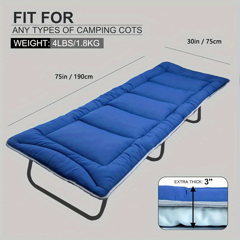 Extra Thick Cot Mattress for Camping - Soft, Portable, Non-Slip Sleeping Pad (75''x30'') - Outdoor Camping Accessories