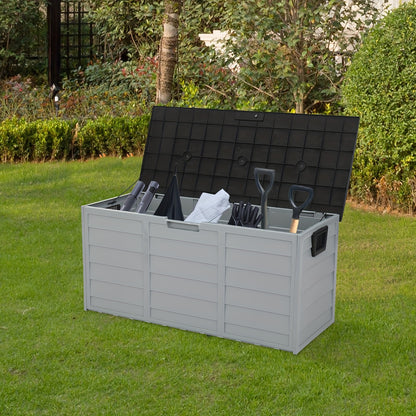 75-Gallon 260L Outdoor Garden Storage Deck Box: Lockable Plastic Chest for Tools, Cushions, and Toys