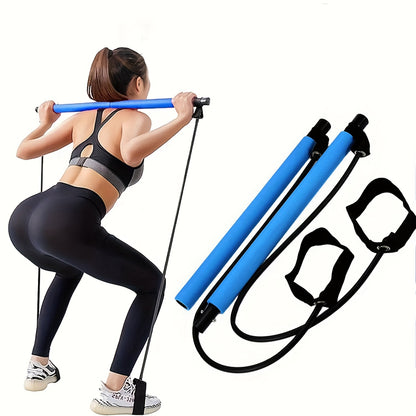 Portable Multifunctional Pilates Fitness Bar – Adjustable Tension Rope, Detachable Design for Fitness, Yoga, Shaping, Stretching – Home Workout, Gym Exercise, and Travel