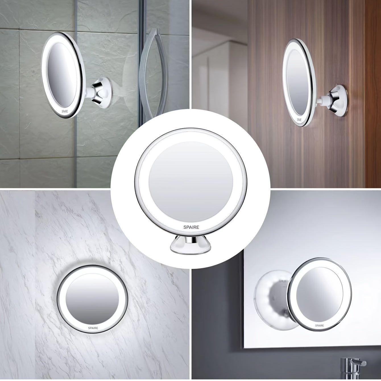 10x Magnifying LED Makeup Mirror – 360-Degree Rotating Arm with Locking Suction Cup, Ideal for Home and Bathroom Vanity