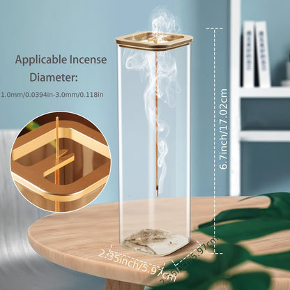 Glass Incense Holder with Metal Base – Ideal for Meditation, Yoga, Spa Rooms, and Home Decor, Fits 0.39-0.118 Inch Incense Sticks