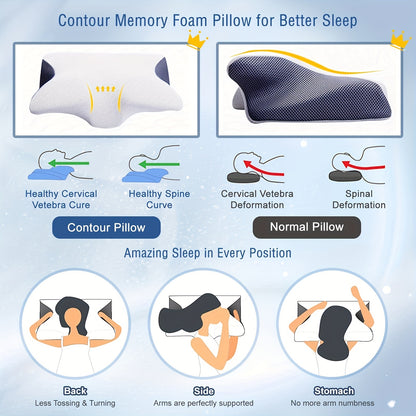 Ergonomic Cervical Contour Pillow - Neck & Cervical Support for Ultimate Relaxation, Breathable Orthopedic Design for Side, Back, and Stomach Sleepers - Soft, Removable Pillowcase