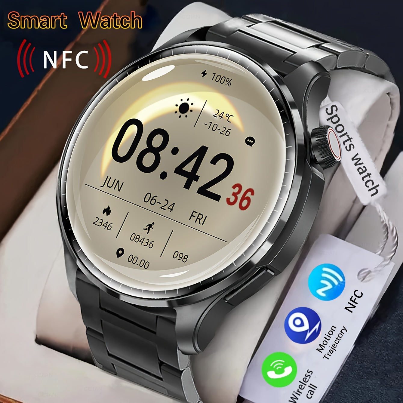 GPS Motion Trajectory Smartwatch for Men - 360*360 HD Screen, AI Voice, Wireless Call, NFC Fitness Tracker, Compass Sports Watch for Men and Women