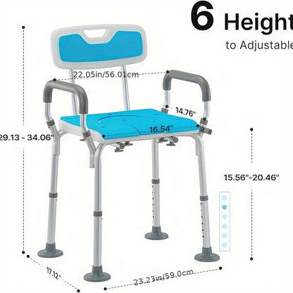 HEAO 3-in-1 Heavy Duty Shower Chair - 400LBS Capacity, Bath Stool with Arms, Backrest and Padded Seat, Cut-Out for Easy Cleansing, Includes 4 Suction Cups and 4 Rubber Tips