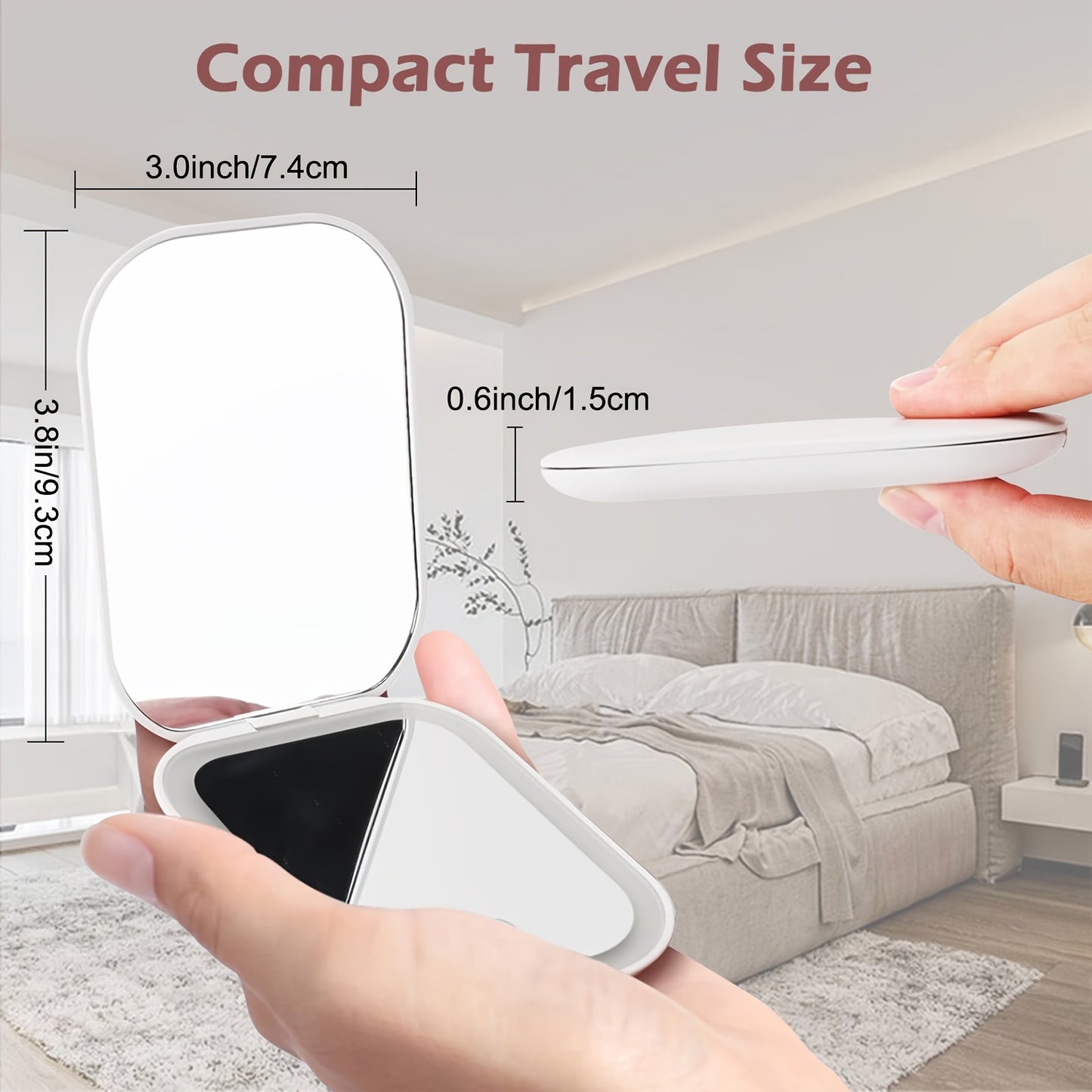 Compact LED Magnifying Travel Makeup Mirror – 1X/10X Magnification, Dimmable, USB Rechargeable, Touch Screen, Portable & Tabletop, Small Lighted Mirror for Gifts