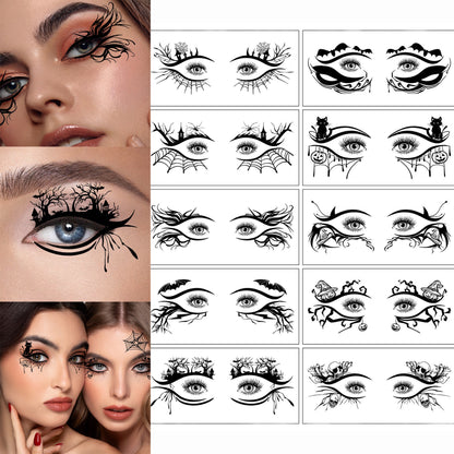 10 Pieces Halloween Removable Temporary Eye Tattoo Stickers – Realistic, Waterproof, Sweatproof, 2-Day Wear – Essential for Halloween Makeup