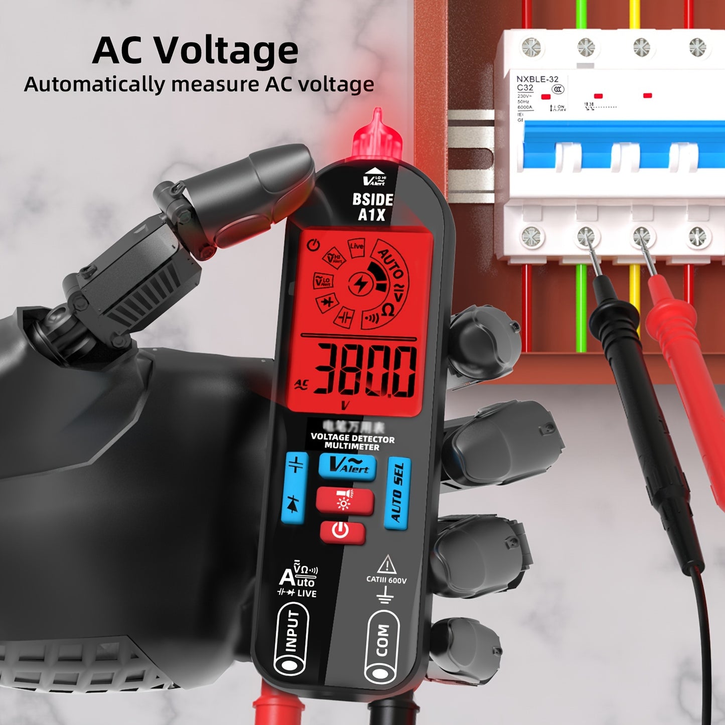 A1X Fully Automatic Anti-Burn Digital Multimeter – Rechargeable Electrical Voltmeter & Ohm Meter Tester, Non-Contact Measurement for DC/AC Voltage, Current, Resistance, Continuity and Temperature