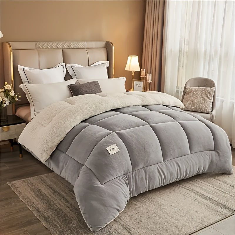 Thick Comforter Insert – All Season Quilted, Ultra Soft and Breathable – Box Stitch Solid Color, Machine Washable – Warm Autumn and Winter Duvet