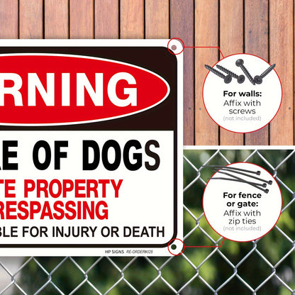 2 Pack Beware of Dog Signs - 10x7" Aluminum Warning Signs with High Reflective Film for Private Property & Driveways - Not Responsible for Injury or Death Alert