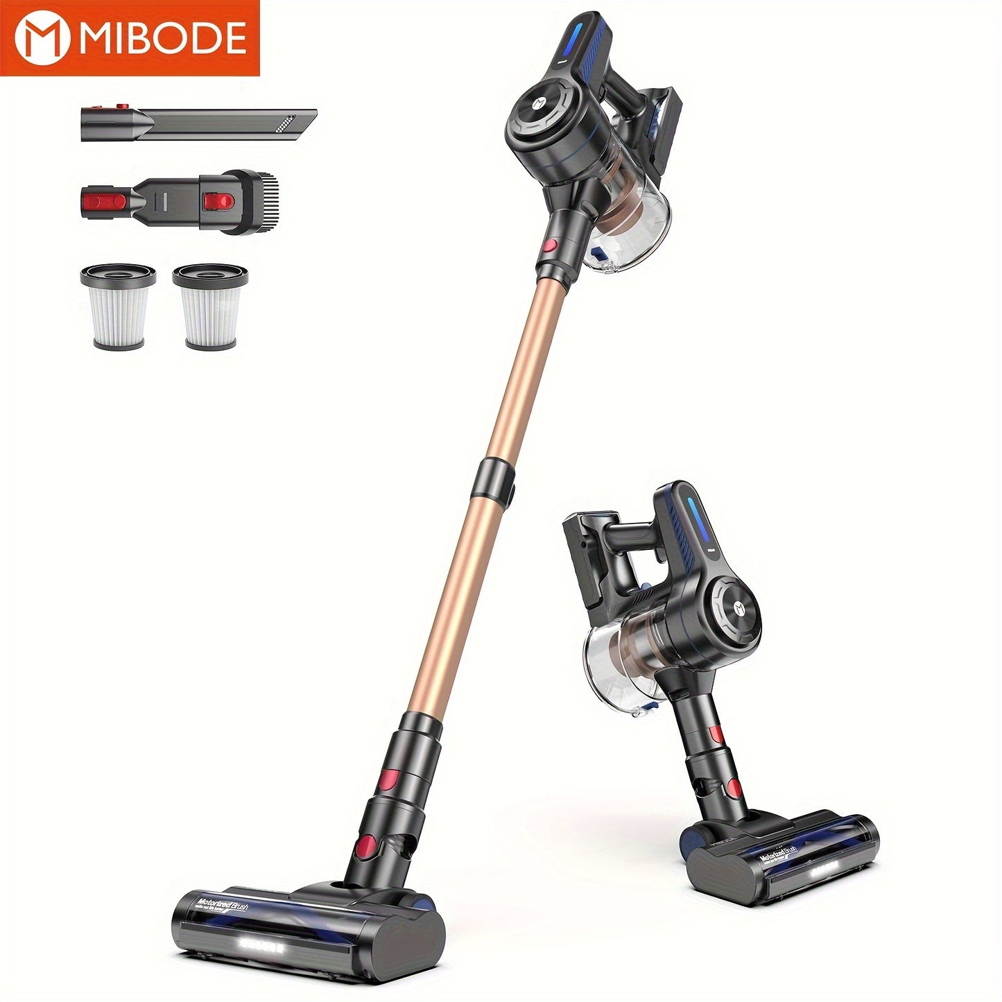 MIBODE Cordless Vacuum Cleaner - 26Kpa Powerful Stick Vacuum, 45min Runtime, Anti-Tangle, Rechargeable Wireless, 50.72oz Dust Cup, For Hardwood Floors, Carpet and Pet Hair