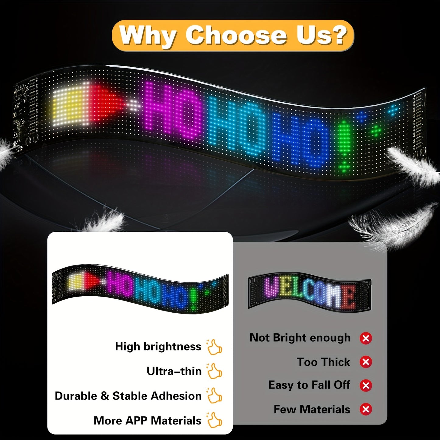 Christmas LED Scrolling Lights - Programmable Car Advertising Sign with Smart APP, High Refresh Rate Screen for 2024 Holiday Decorations