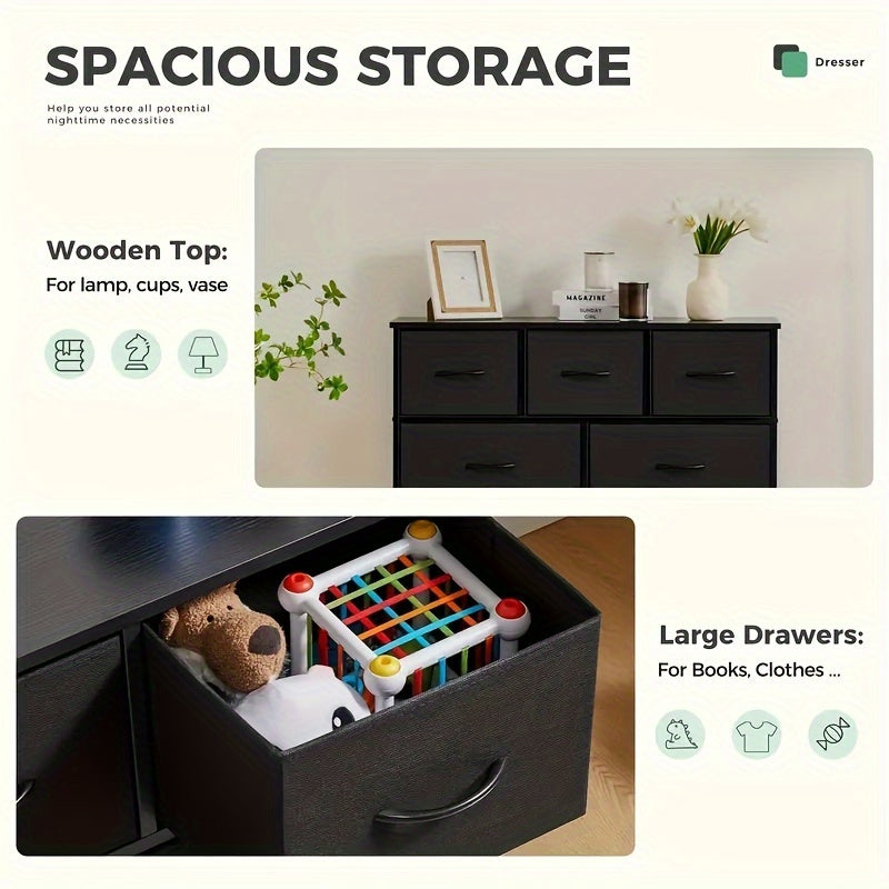 7-Drawer Fabric Storage Tower – Bedroom Dresser with Wooden Top for TV up to 45 inches, Chest of Drawers for Kids' Room, Closet, Entryway, Nursery