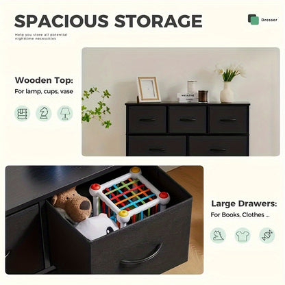 7-Drawer Fabric Storage Tower – Bedroom Dresser with Wooden Top for TV up to 45 inches, Chest of Drawers for Kids' Room, Closet, Entryway, Nursery