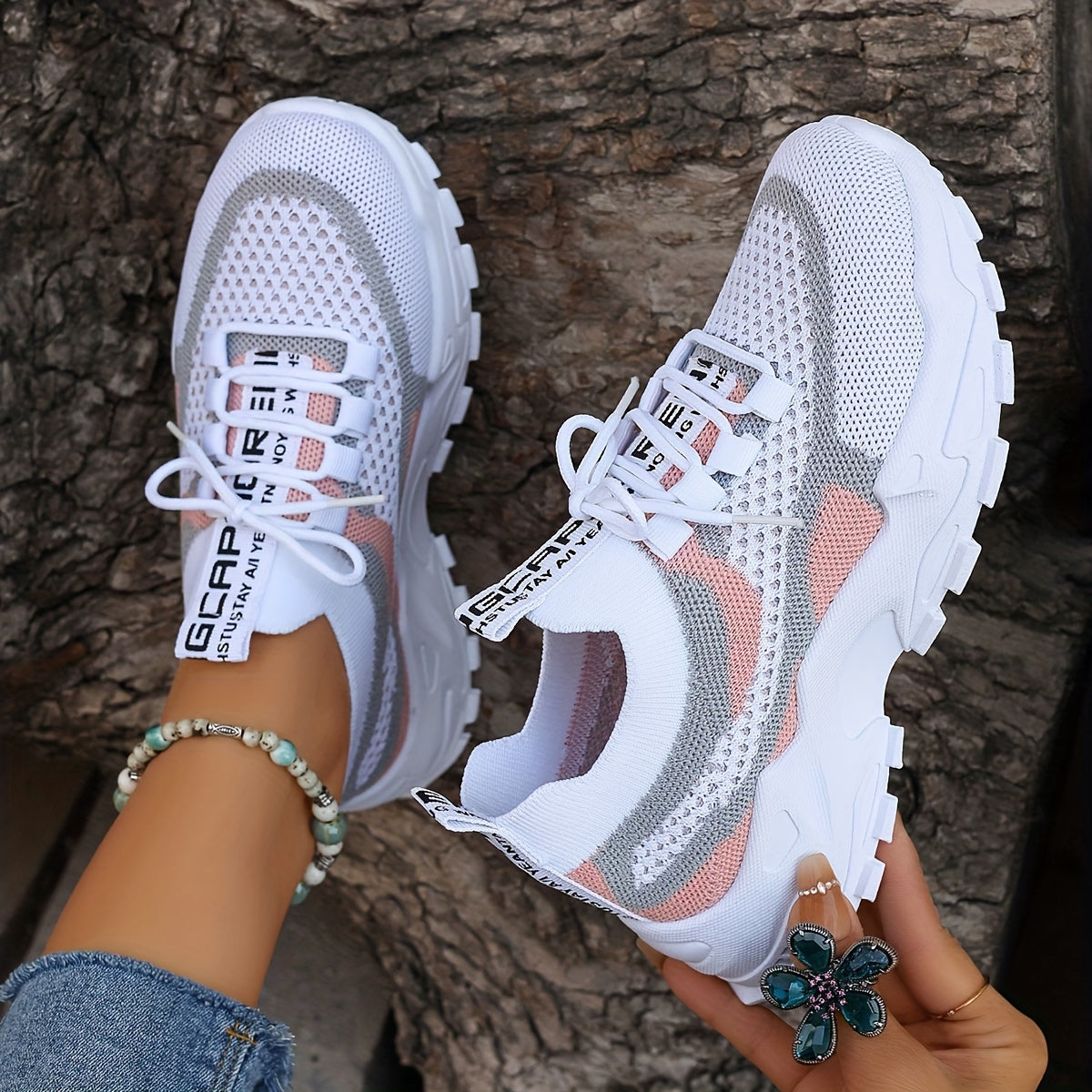 Women's Colorblock Knitted Sneakers – Stylish Breathable Low Top Running Trainers – Comfy Outdoor Sports Shoes