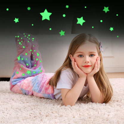 Glowing Mermaid Tail Blanket - Plush Wearable Blanket for Teens and Adults, Soft Flannel Fleece, Suitable for All Seasons, Perfect for Birthday Decorations