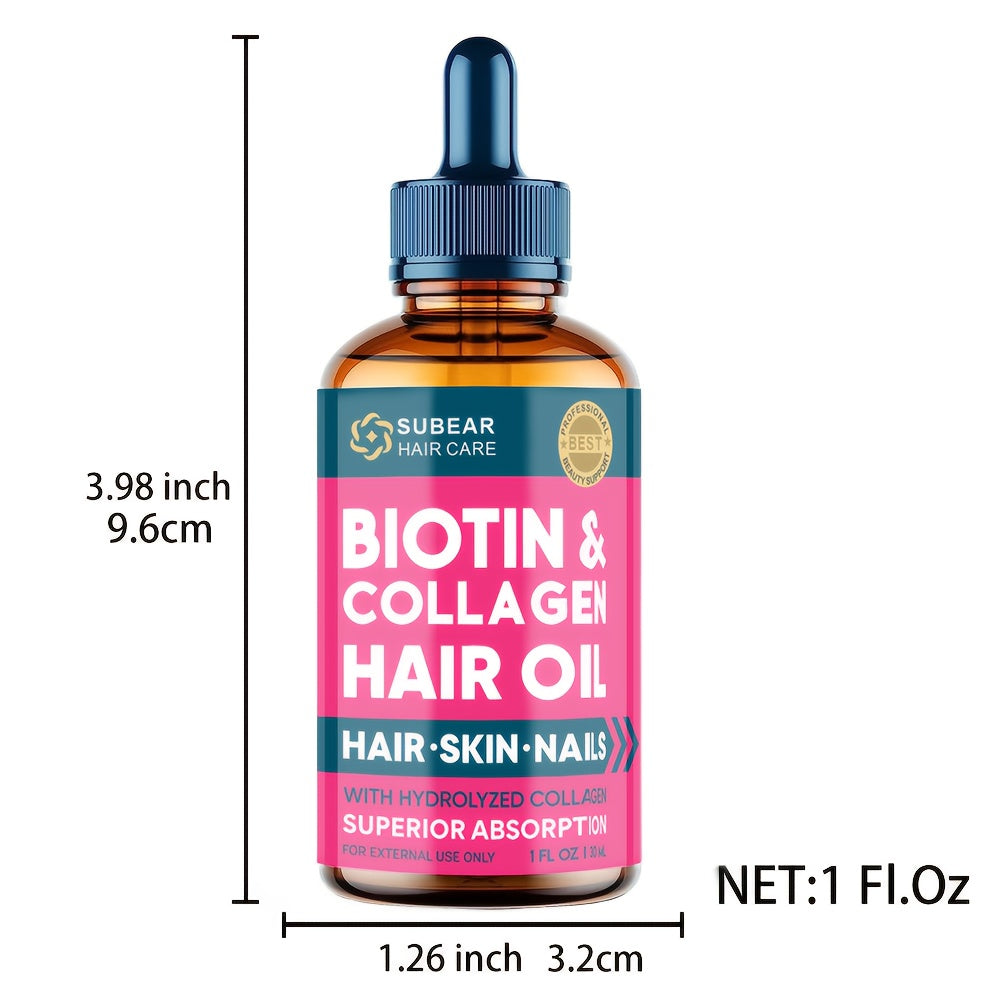 Biotin Hair Growth Serum - Thickening Oil for Thin, Damaged, and Frizzy Hair, Healthier Scalp for Men and Women, 1 Fl Oz