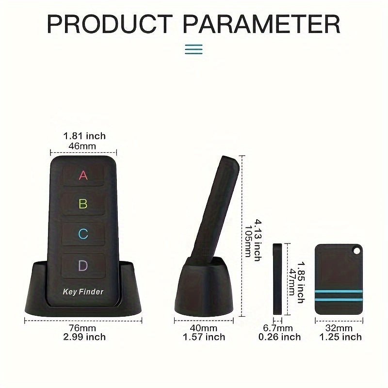 Wireless Key Tracker – 1 Transmitter and 4 Receivers, 80dB RF Item Locator with 120ft Range for Wallets, Keys, Phones, Glasses, and Pet Tracking