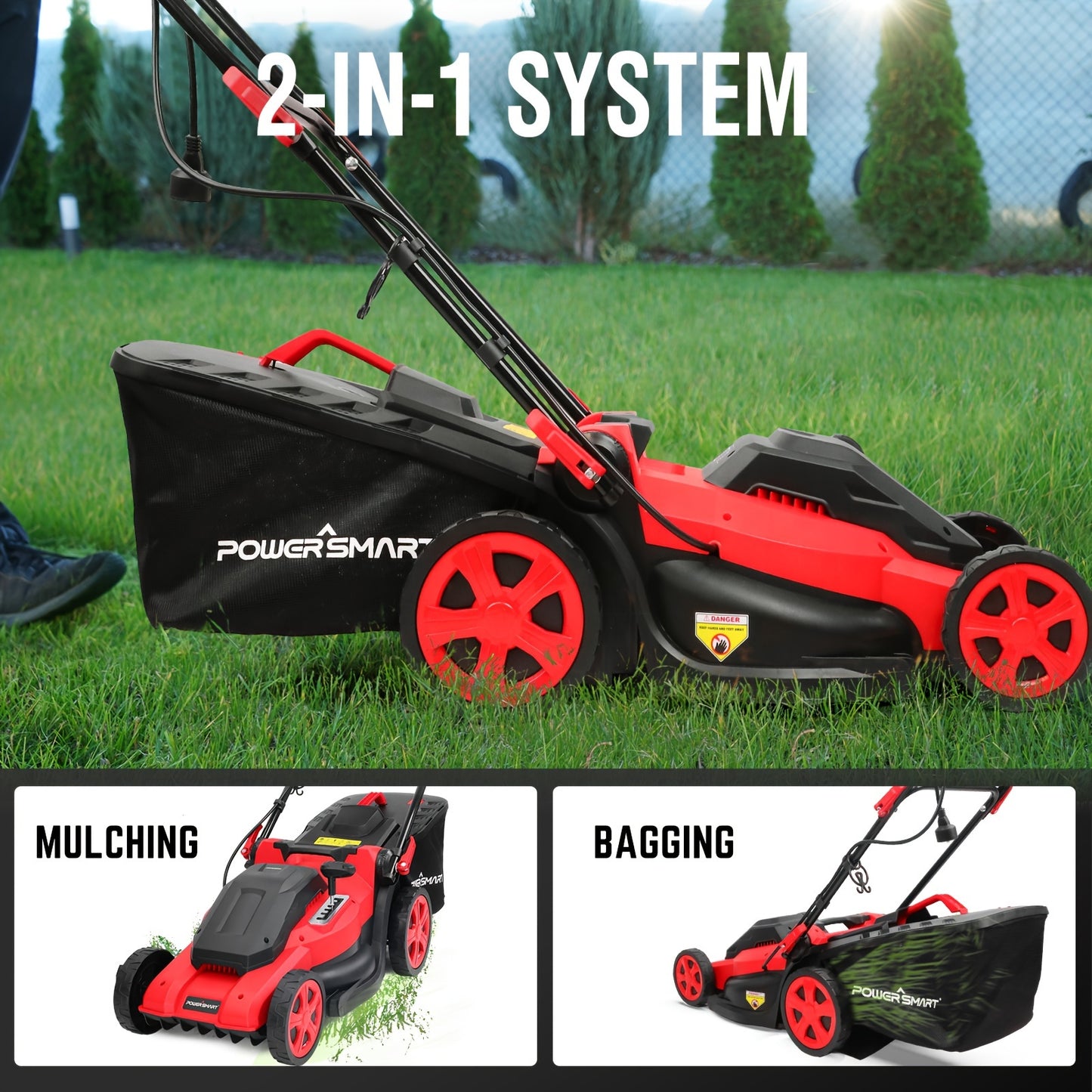 13.5 Amp PowerSmart Pro - 17 Inch Corded Electric Walk-Behind Lawn Mower, Efficient Yard Trimming and Edging with Easy Push Button Start