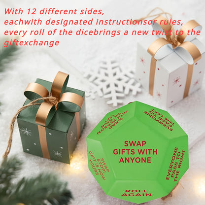 Christmas Party Favor Dice - 3x3 Inch Santa Gift Exchange Game with 12 Unique Sides for Holiday Fun and Family Entertainment