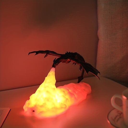 Fire Dragon 3D Printed Lamp – Volcano Dragon Night Light for Bedroom and Office, Mood Lighting and Moon Light Desktop Lamp