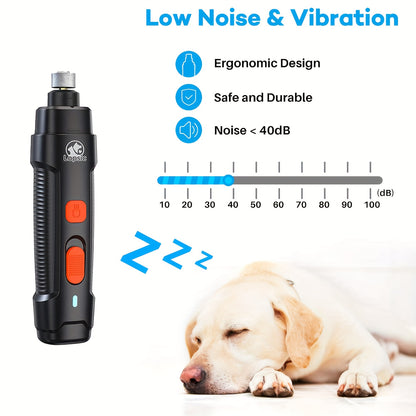 Dual-Speed Rechargeable Dog Nail Grinder - Ultra Quiet and Painless Trimmer Kit with 2 LED Lights, Suitable for Large and Small Dogs and Cats