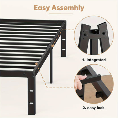 Bed Frame - Metal Platform Bed with Steel Slat Support, 4 Sizes, No Box Spring Needed, Storage Space Under Frame, Easy Assembly, Black