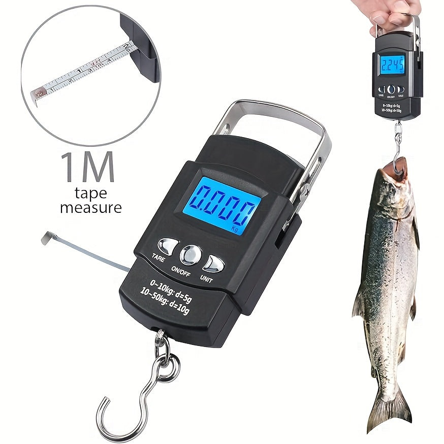 Electronic Portable Hand Scale - Mini Luggage and Fishing Bag Scale with Built-In Ruler