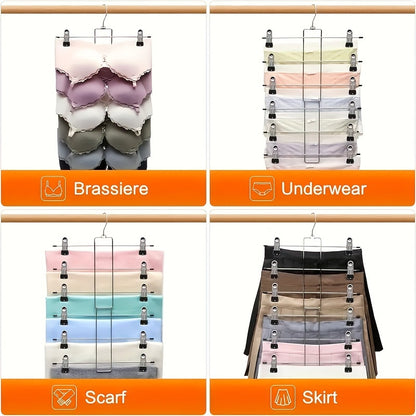 2 Pack Multi-Purpose Metal Hangers - Space-Saving 6-Tier Organizer for Skirts, Pants, Underwear and Scarves - Durable Closet Storage for Wardrobe