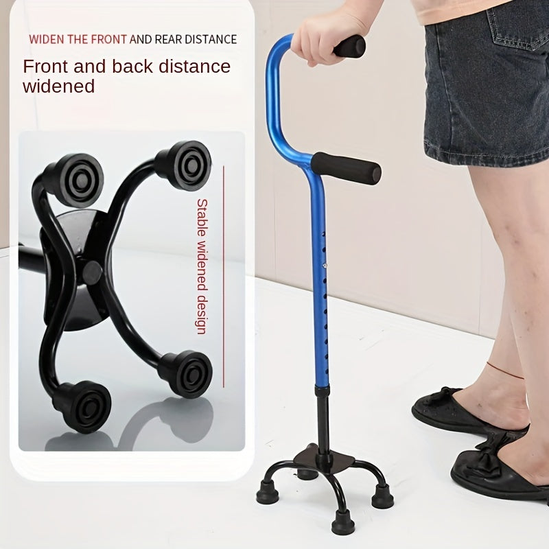 Four-Legged Crutches for the Elderly – Non-Slip Walking Stick, Quadrangular Design with Ascending and Retracting Features, Available in Blue/Red