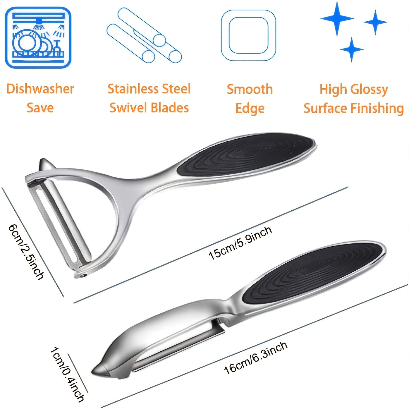 2 Piece Stainless Steel Vegetable and Fruit Peeler Set - Non-Slip Handle, Sharp Blade for Easy, Precise Peeling, Essential Kitchen Accessories