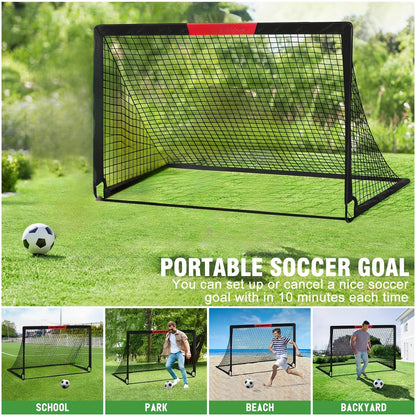 2pcs 6x4 Ft Portable Soccer Goals Set for Backyard - Stainless Steel Frame, Includes Ball, Cones, Pump & Carry Bag - Ideal for Youth & Family Training