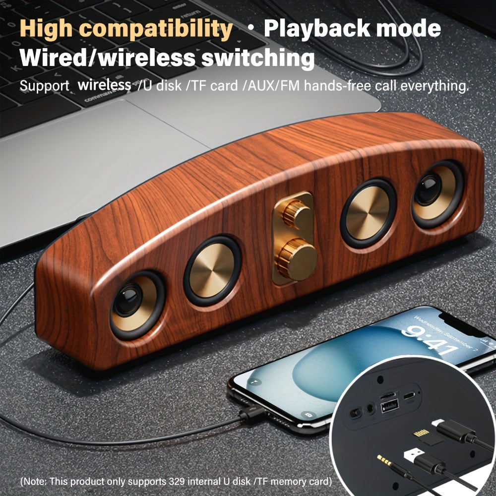 Wireless Portable Speakers – Loud Stereo and Subwoofer, Wood Grain Design, Perfect for Parties and Gifts