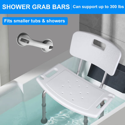 Adjustable White Shower Chair with Backrest and Shower Head Holder - Non-Slip Bathroom Stool, Supports Up to 350 lbs