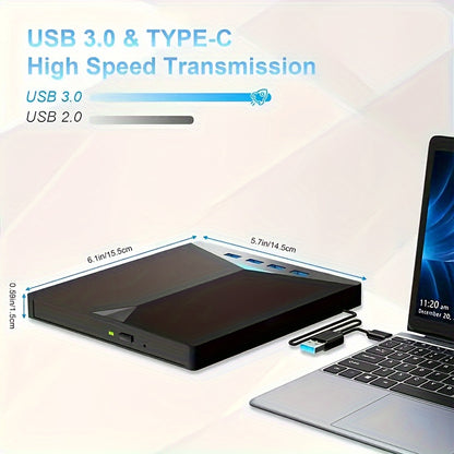 7 in 1 USB 3.0 Portable CD/DVD Drive – Burn and Play, Compatible with Laptop, Desktop, PC, and Mac Operating Systems