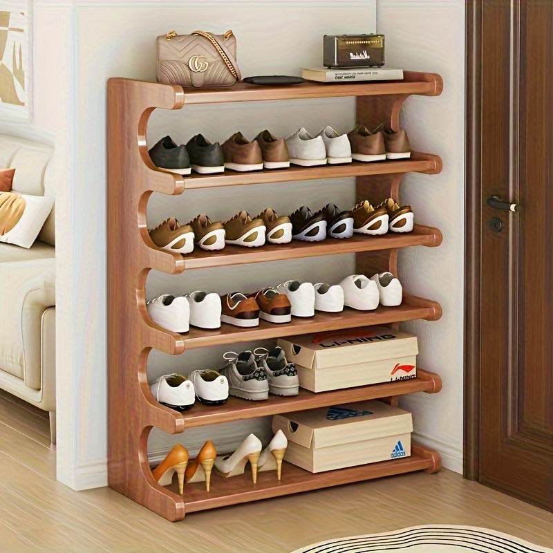 Space-Saving Bamboo Shoe Rack - Easy Assembly, Wood Grain Finish, Freestanding Storage for Dormitory and Entryway