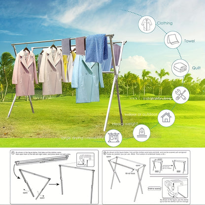 78.7 Inch Folding Clothes Drying Rack - Collapsible Stainless Steel Indoor/Outdoor Laundry Rack, Heavy Duty Clothesline for Drying Clothing