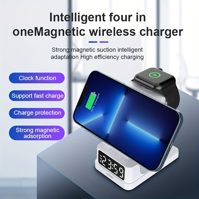 Four in One Magnetic Wireless Charger with Digital Display - High-Efficiency Charging for Multiple Devices