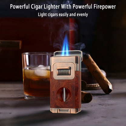 Double Windproof Jet Flame Torch Lighter with V-Shaped Knife - Built-in Holder, Visible Air Window, Clipper for Candles and Outdoor Use, Cool Cigarette Accessory Gift (No Butane)