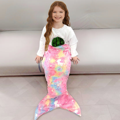 Glowing Mermaid Tail Blanket - Plush Wearable Blanket for Teens and Adults, Soft Flannel Fleece, Suitable for All Seasons, Perfect for Birthday Decorations