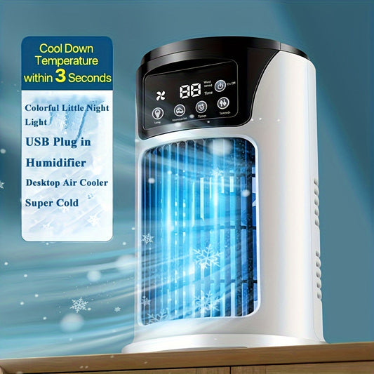 3-in-1 Portable Air Conditioner, Humidifier, Fan with Atmosphere Light – USB Powered, Ideal for Office and Home Use