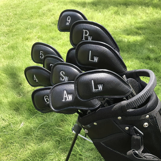 12pcs PU Leather Golf Club Head Covers with Letter Printing and Embroidered Design, Hook and Loop Fastener