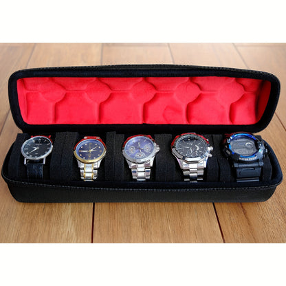 5 Slot Watch Travel Case - Organizer and Storage Roll for Men and Women with Watch Pillow, Display Holder Box